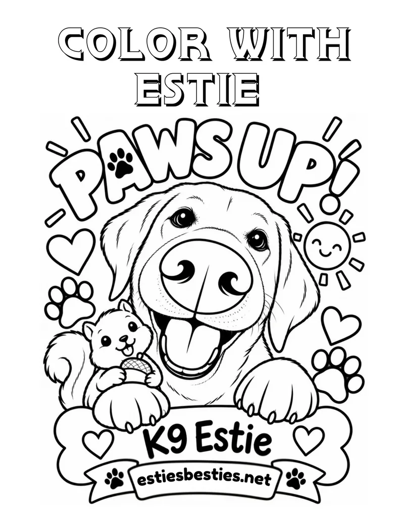 Color with Estie PAWS Up coloring page