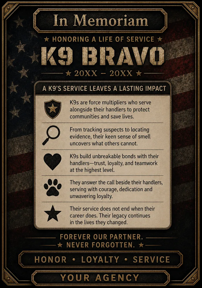 Bravo — Memorial Card concept card back
