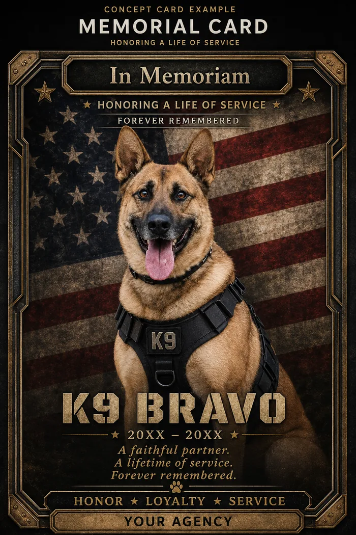 Bravo — Memorial Card concept card front