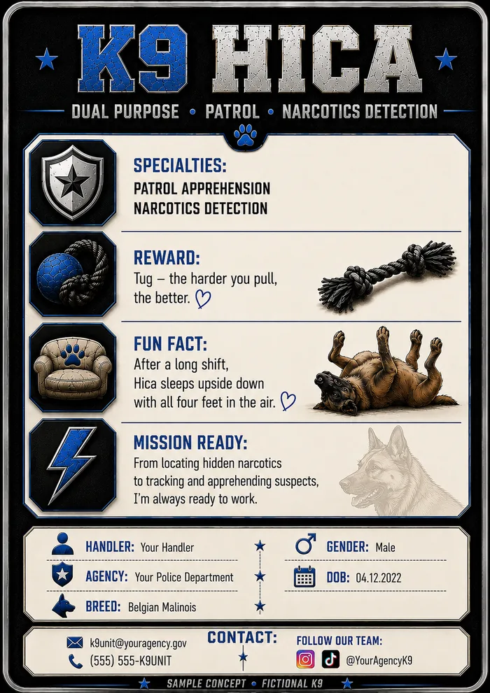Hica — Dual-Purpose K9 concept card back