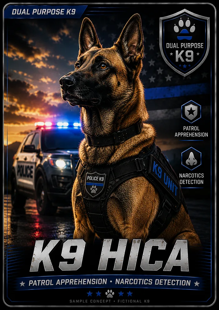 Hica — Dual-Purpose K9 concept card front