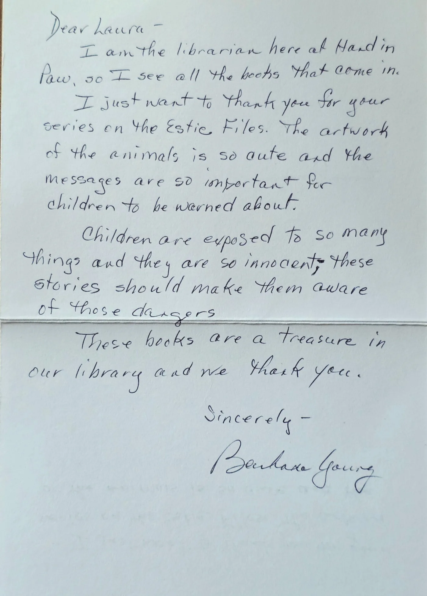 Thank-you letter to Estie