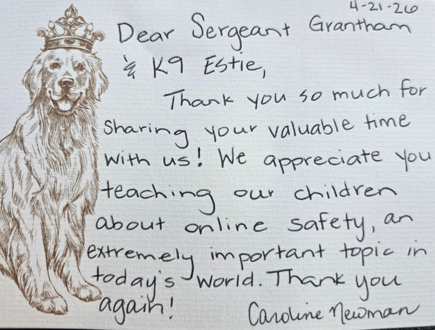 Thank-you letter to Estie